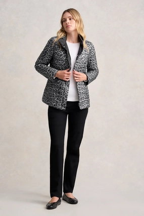 Reflective Bands Reversible Puffer Jacket - Black Leopard