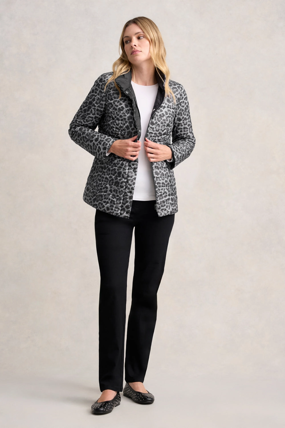 Reflective Bands Reversible Puffer Jacket - Black Leopard