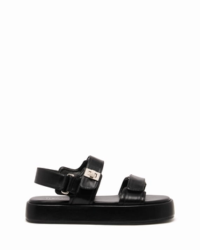 Layered Shock Pad Criss Cross Straps Revive Flatform Sandal Black Smooth