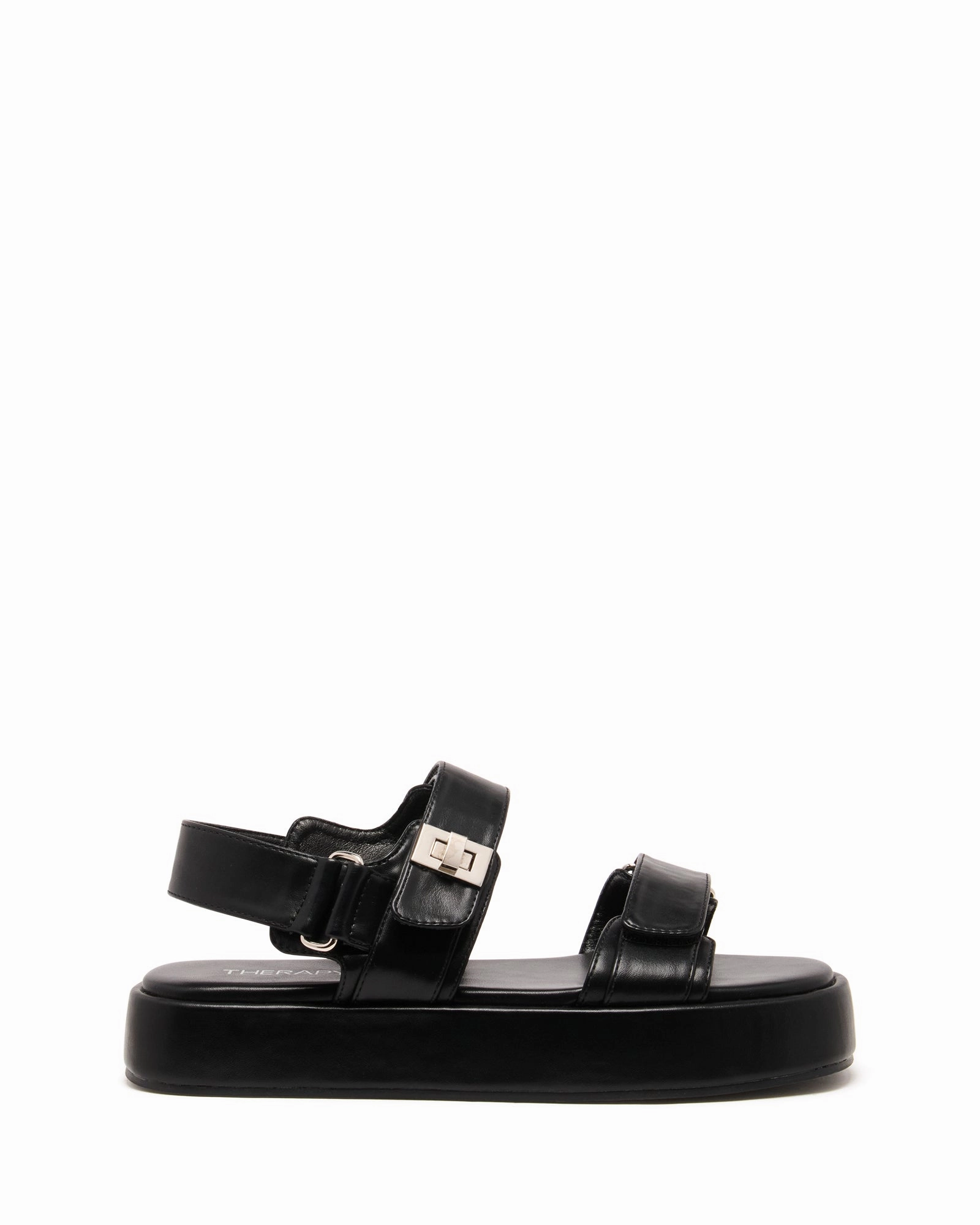 Layered Shock Pad Criss Cross Straps Revive Flatform Sandal Black Smooth