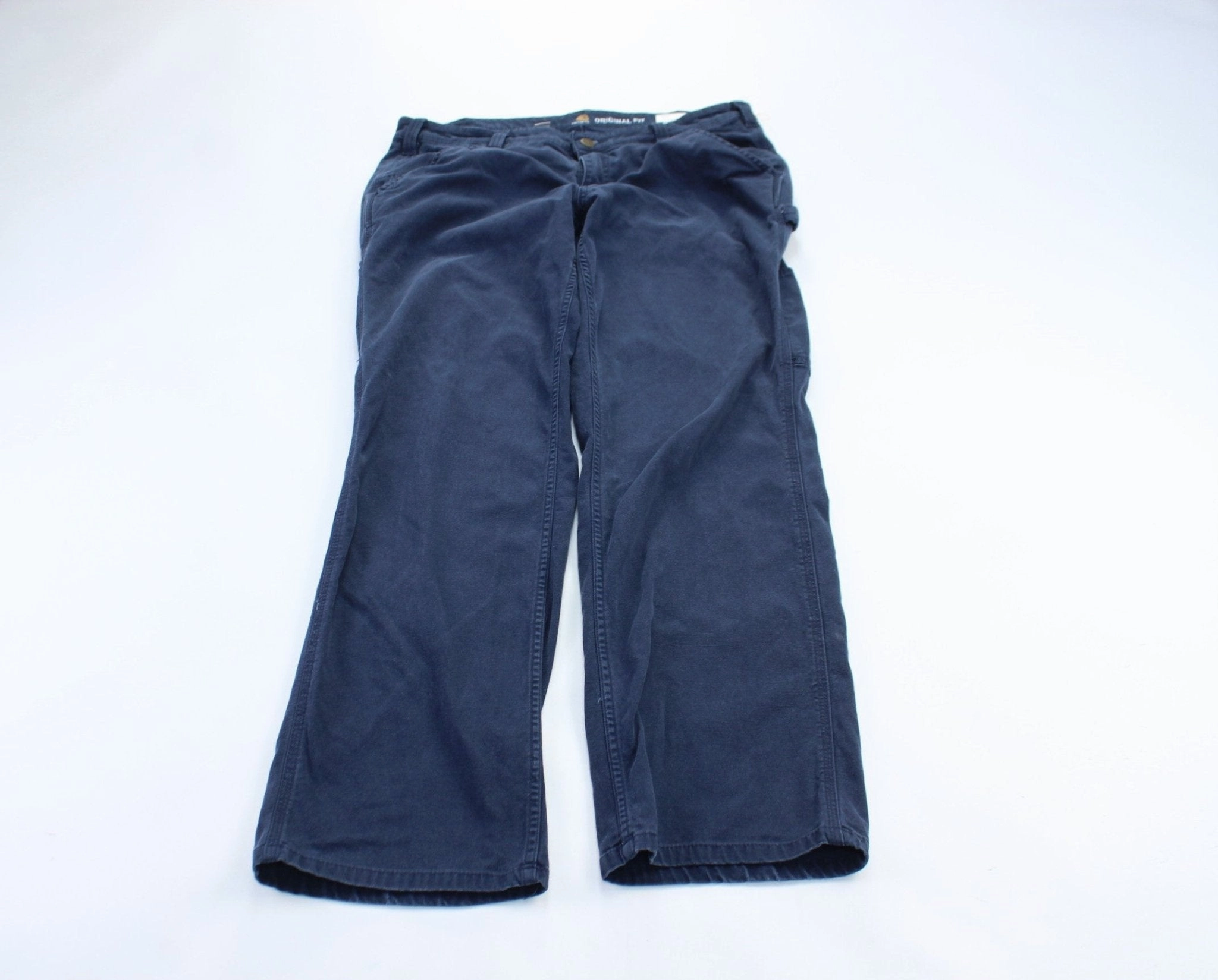 Carhartt Logo Patch Navy Blue Carpenter Pants No Irritation Seams Low Bulk