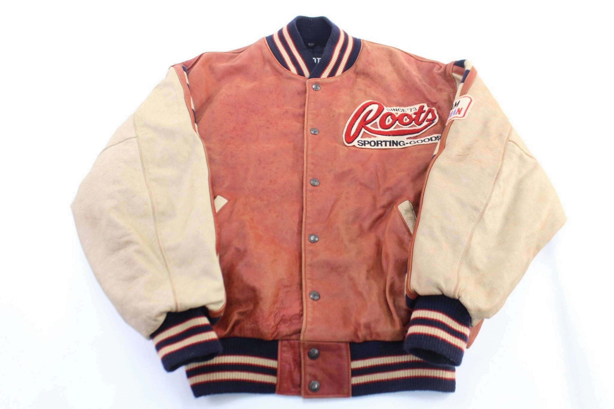 Secure Closures Roots Athletics Embroidered Team Canadian Varsity Leather Jacket