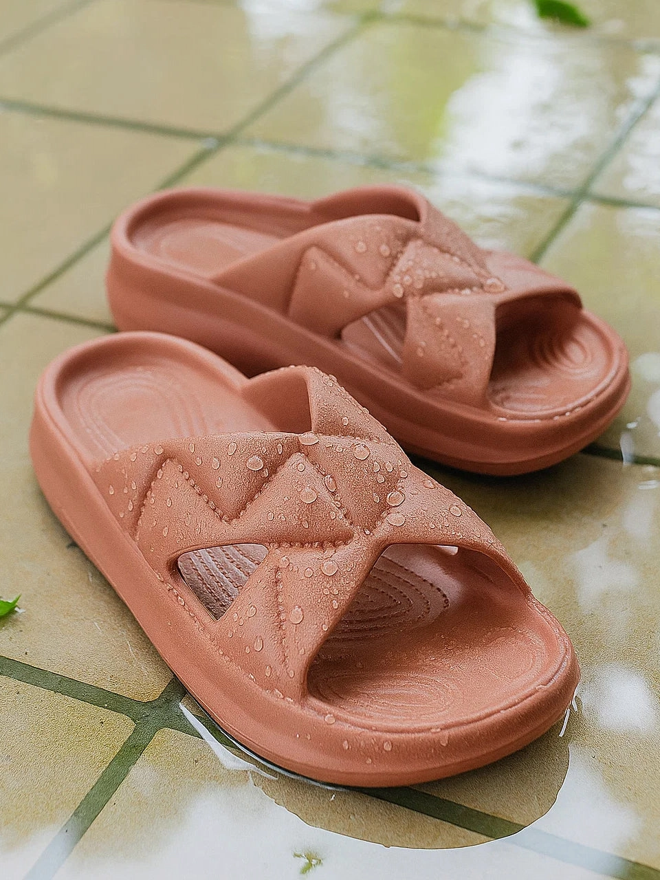 Ruby Pink Slip-On Sliders Formal Footwear Open Toe Wedges