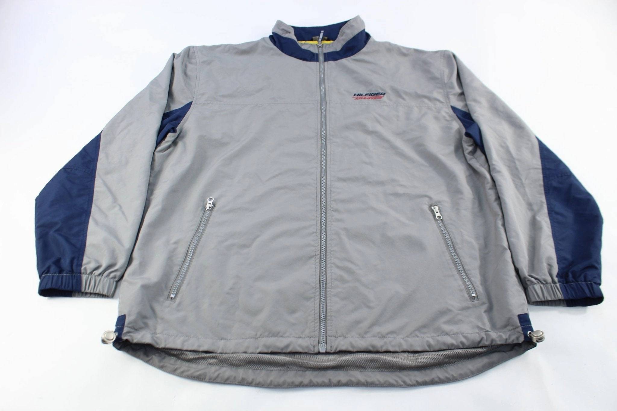 Hilfiger Athletics Embroidered Navy Blue & Grey Zip Up Jacket Neutral Tones