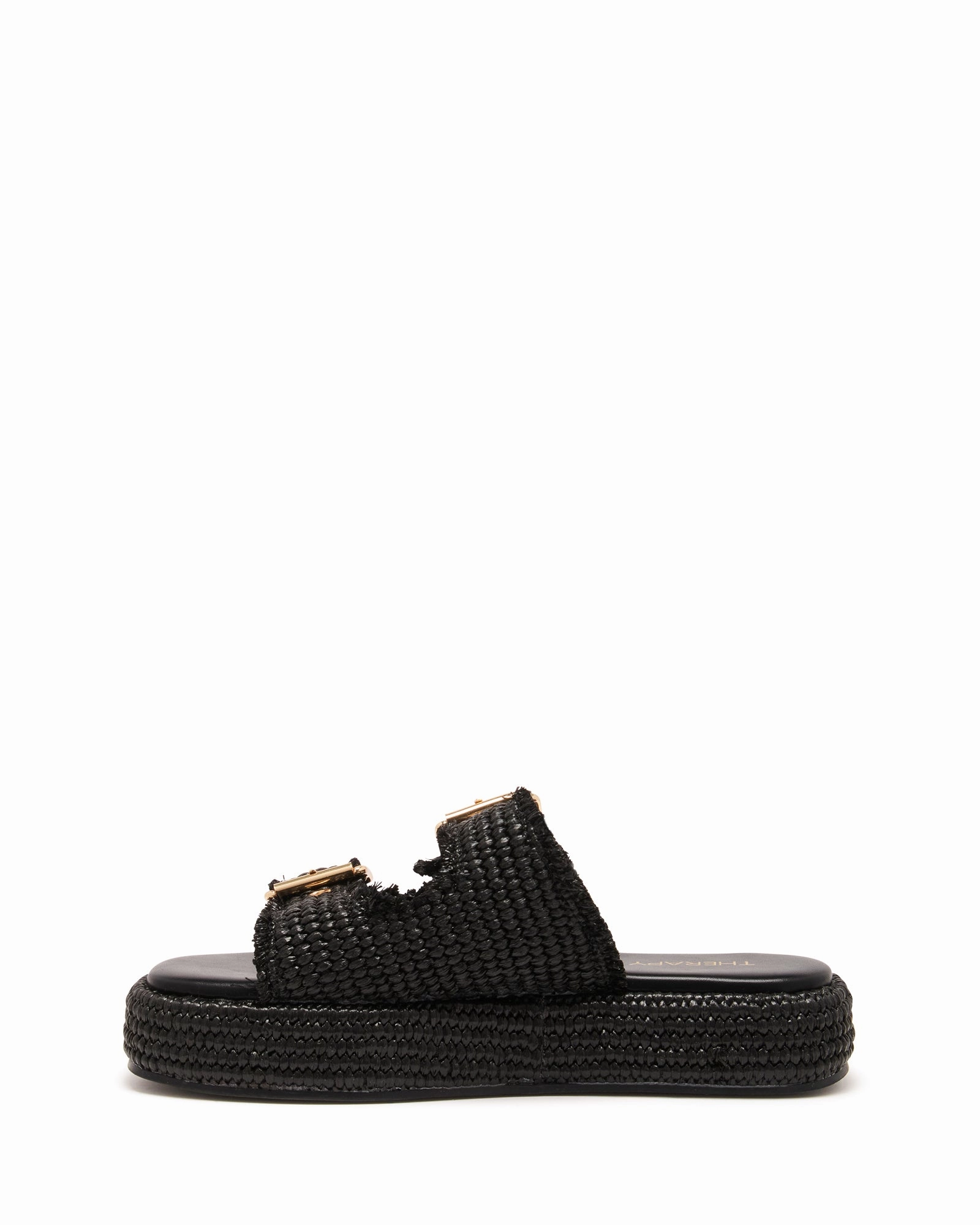 Rustic Flatform Sandal Black Raffia Summer Ready Shoes