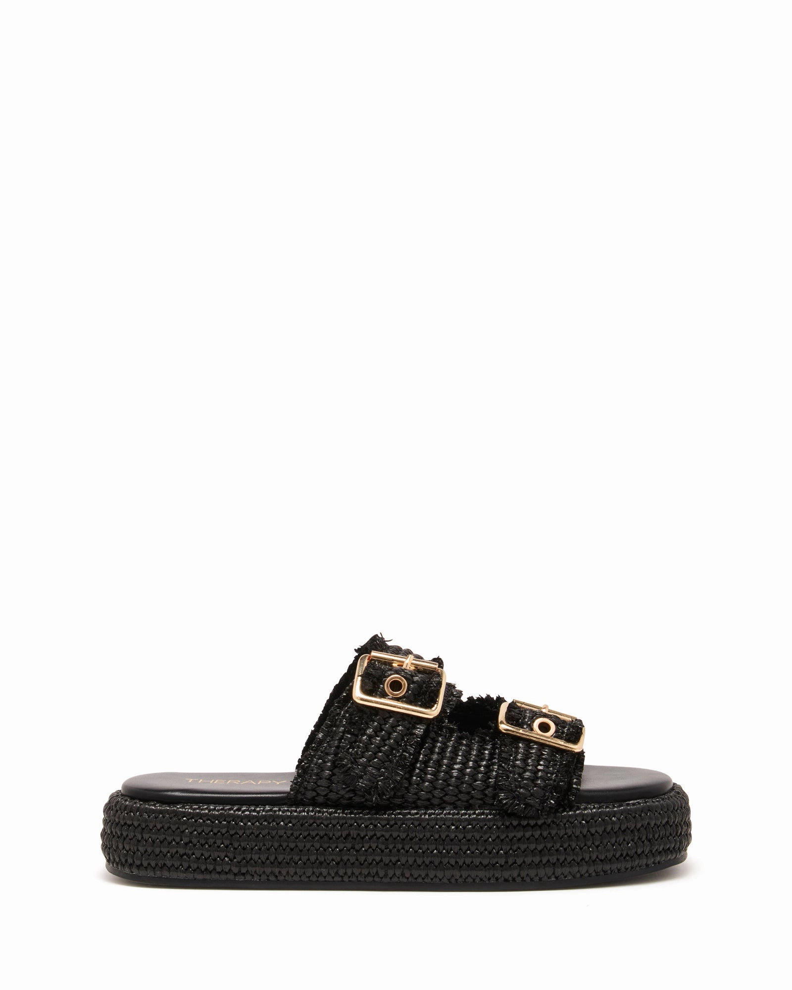 Easy Sandals Sleek Feel Rustic Flatform Sandal Black Raffia