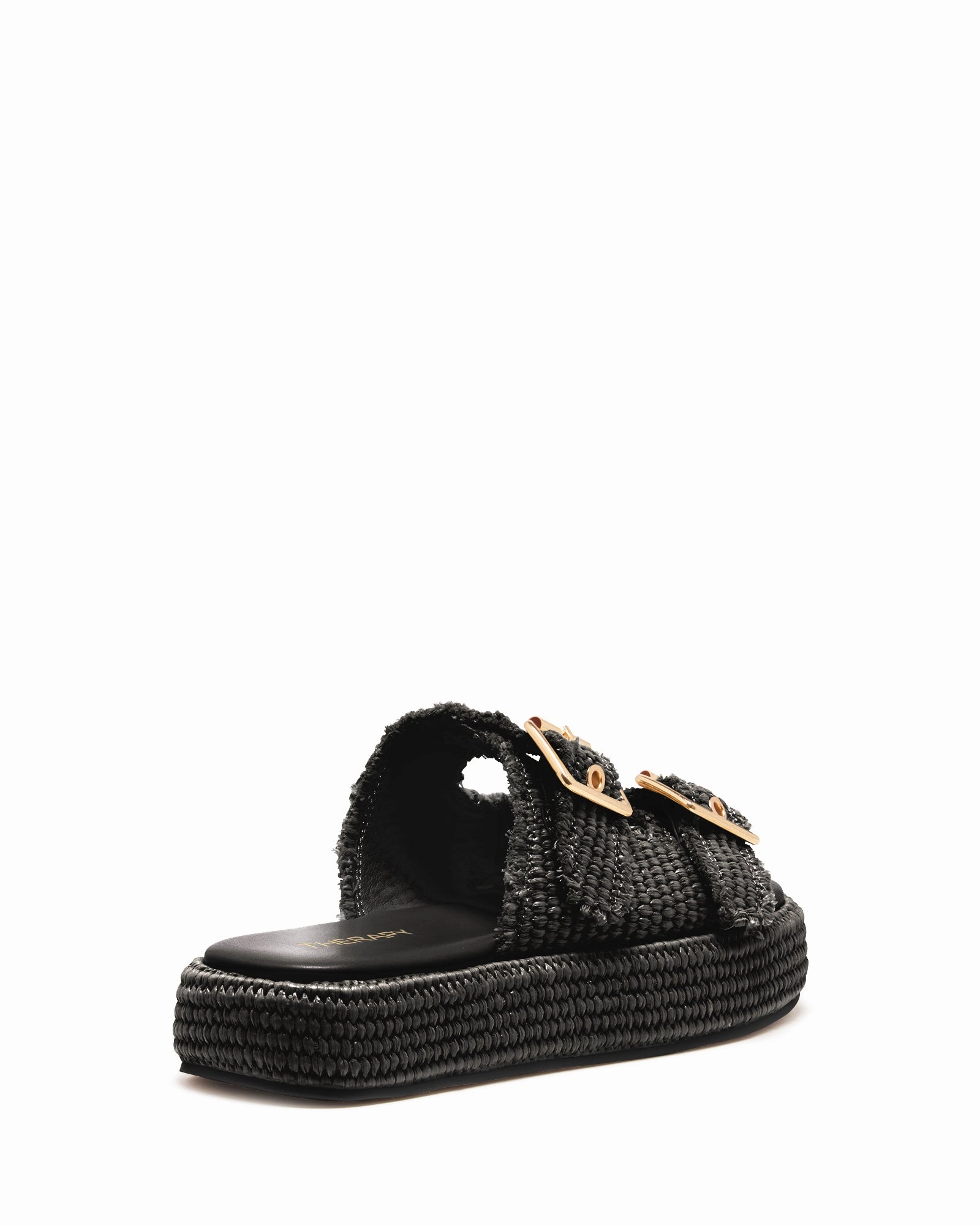 Abrasion resistant Light Style Rustic Flatform Sandal Black Raffia