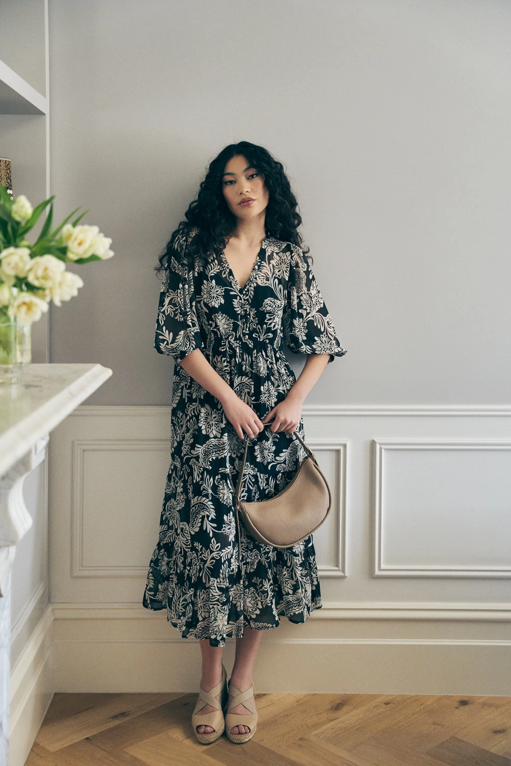 Printed Tiered Dress - Coco Floral Light Silhouette