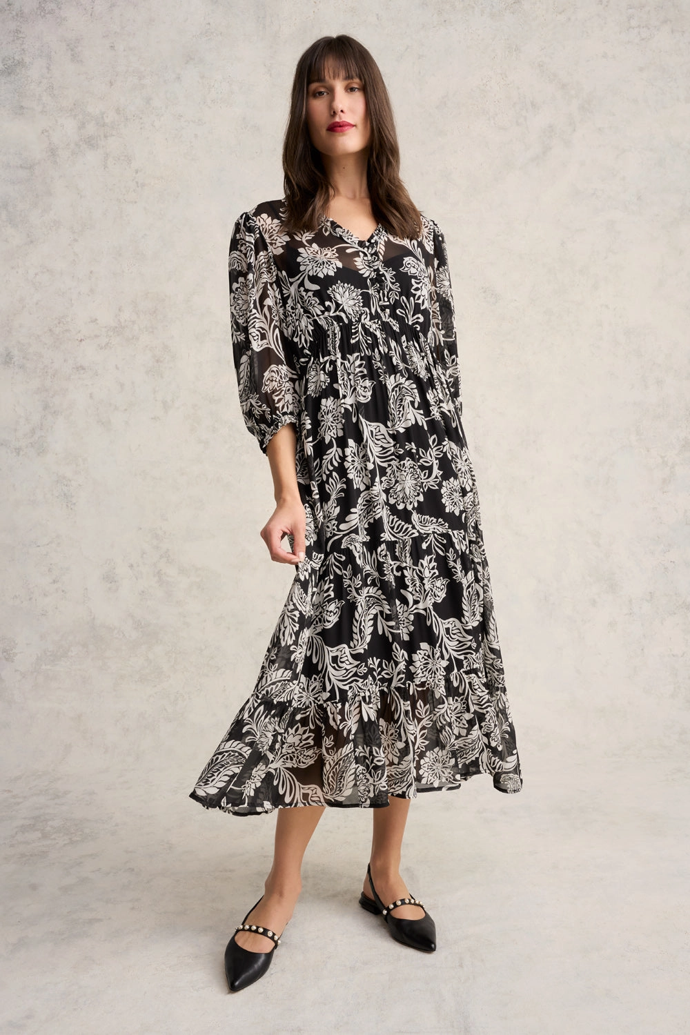 Cool Undertone Evening Vibe Printed Tiered Dress - Coco Floral