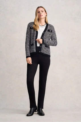 Sporty Chic Roll Up Hood Tape Yarn Cardigan - Black Multi