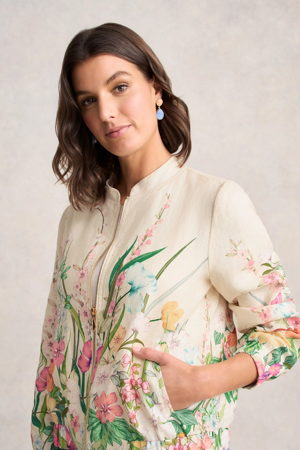 Non Restrictive Cut Clean Fit Design Resort Jacket ?C Botanical Print