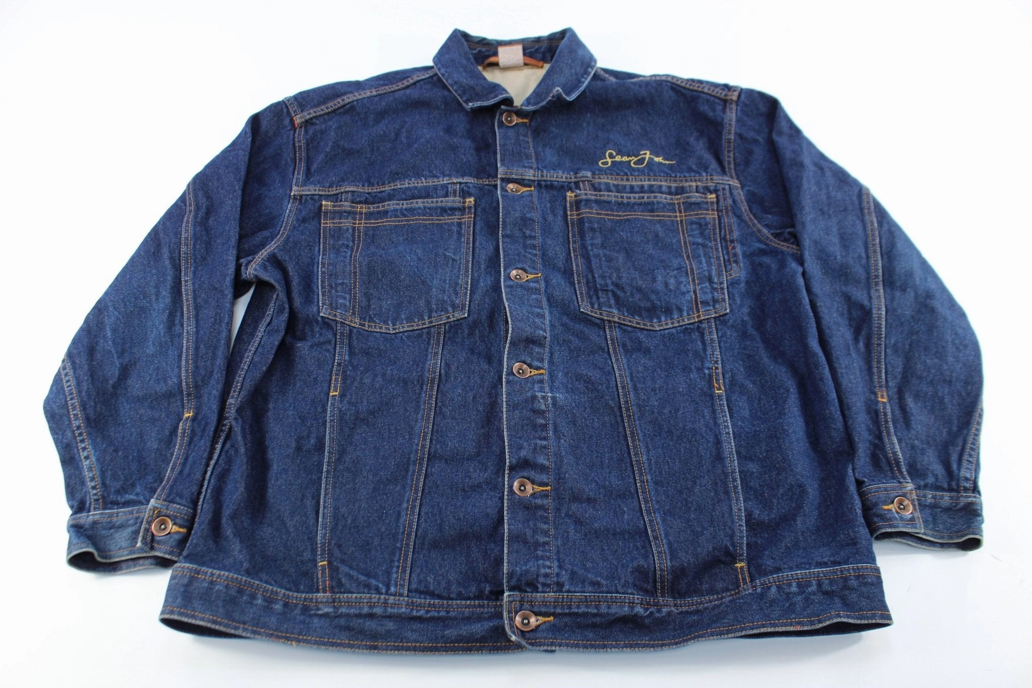 Sean John Embroidered Dark Wash Denim Jacket Custom - made Comfort Design