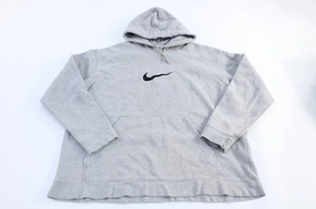 Zippered Pocket Design Unique Piece Vintage Nike Embroidered Logo Grey Pullover Hoodie