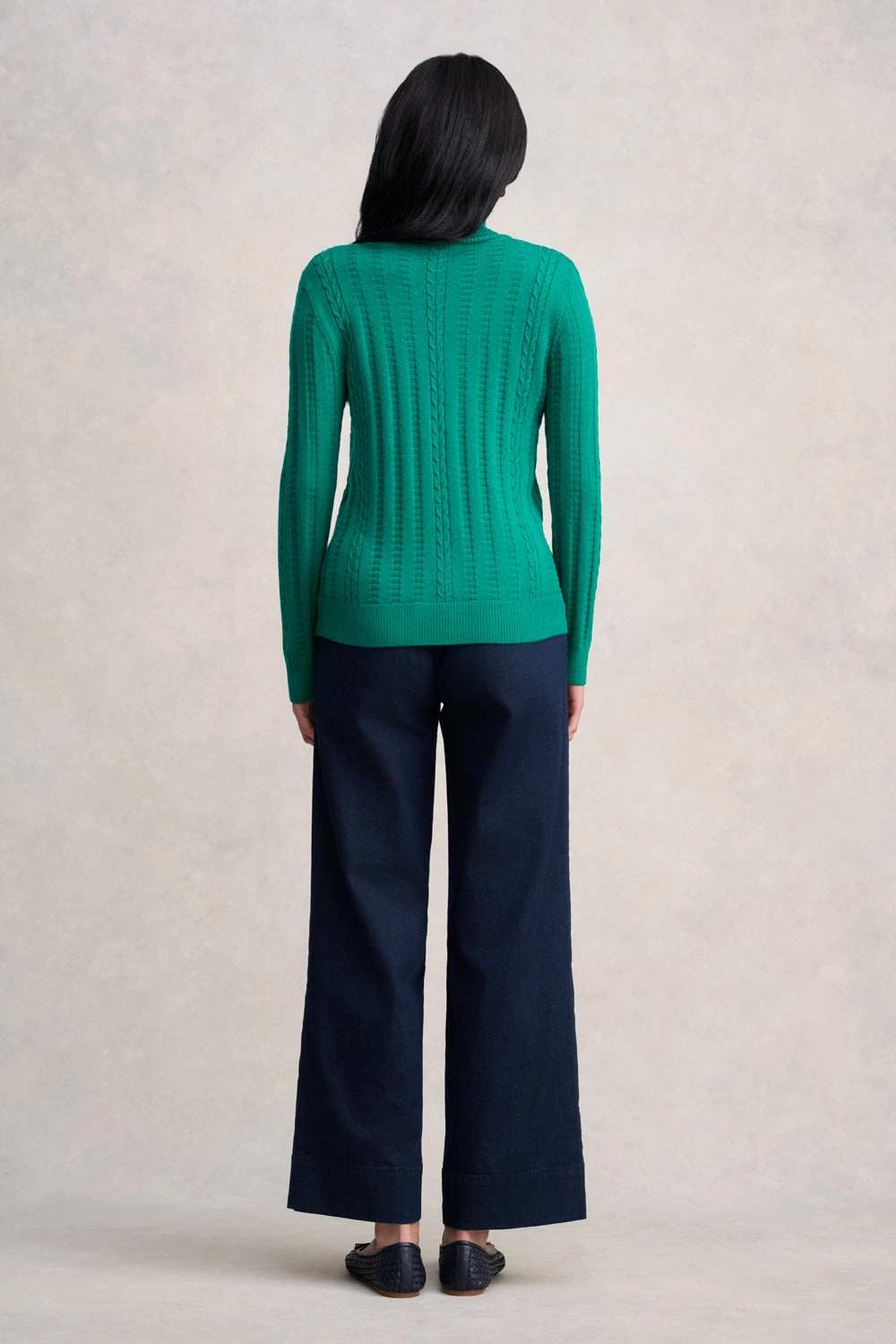 Wool Cable Jumper - Jade EcoFinish Waterproof Coating Light Weight
