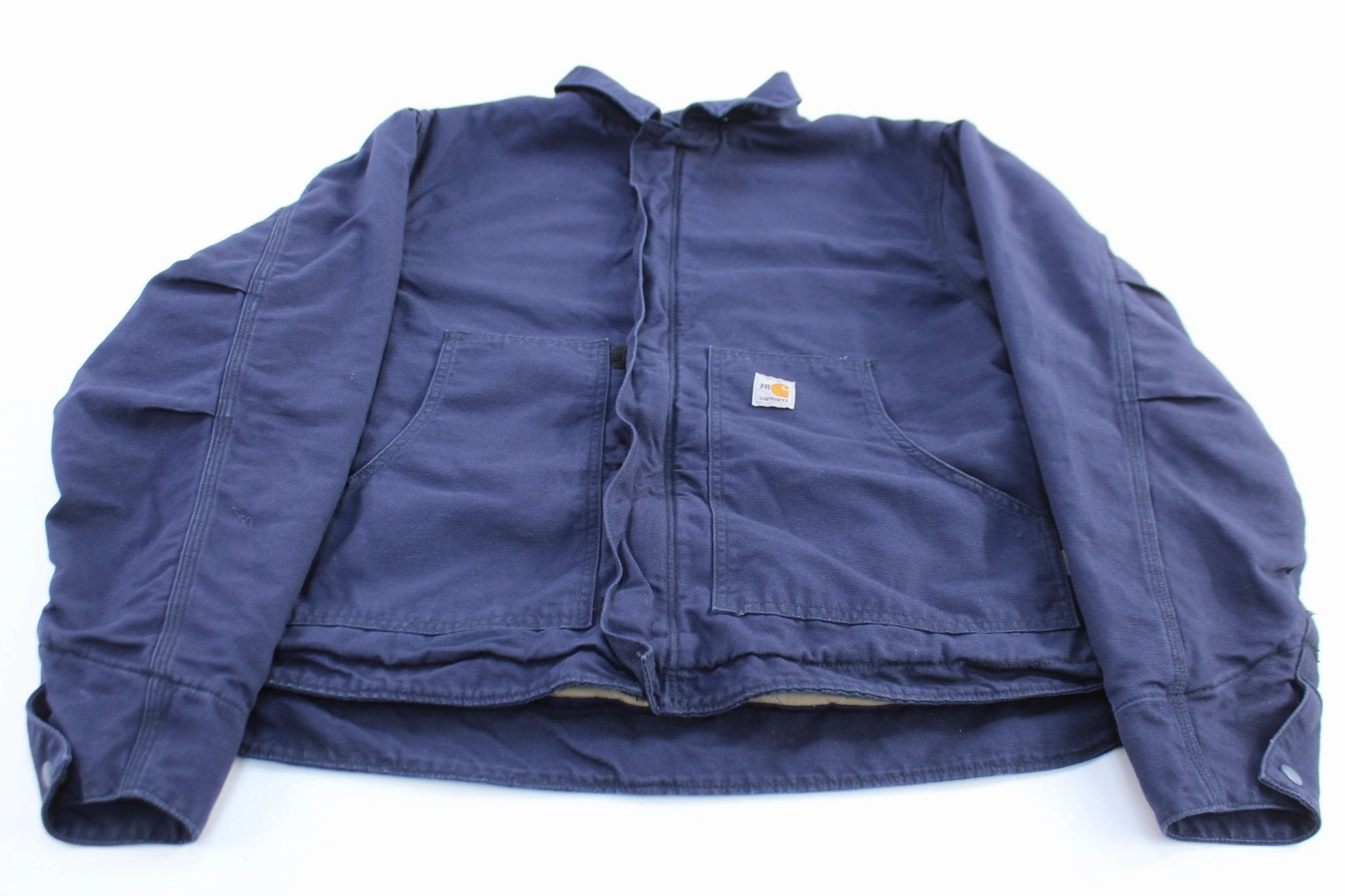 Smooth Zipper Action Carhartt Logo Patch Blue Flame Resistant Zip Up Jacket