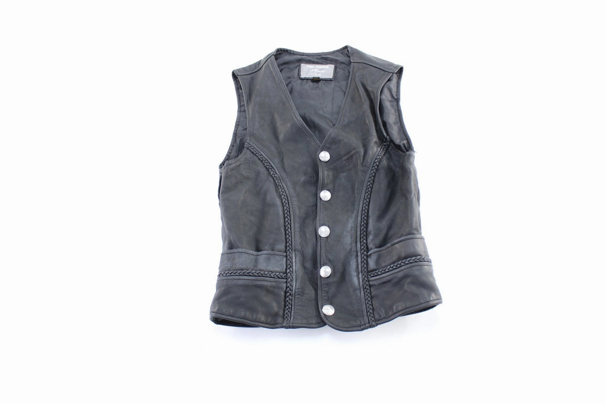 Vintage Pro-Rider Leather Black Vest Streamlined Form