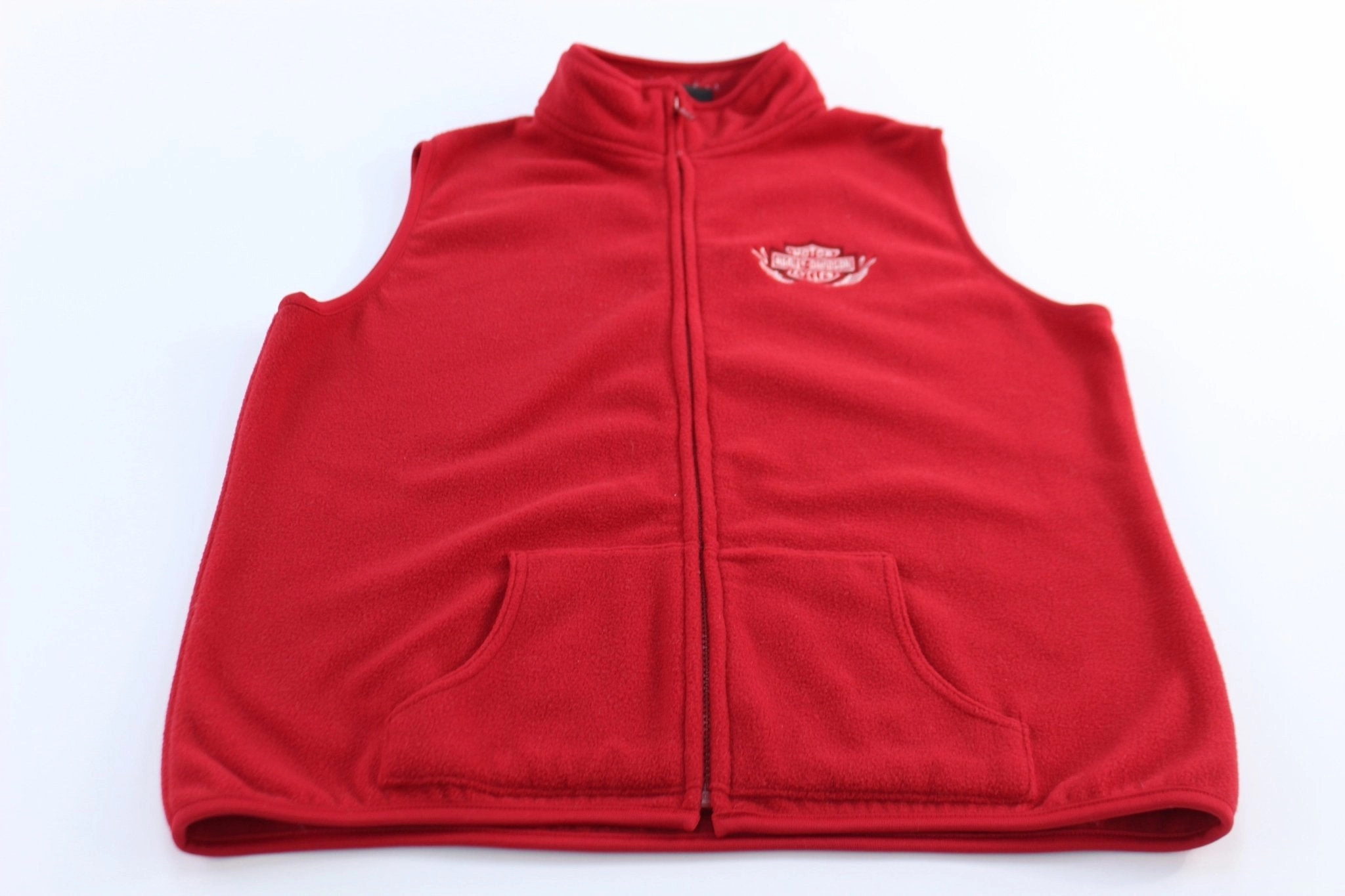 No Bulk Suspenders Women's Harley Davidson Motorcycles Red Fleece Zip Up Vest