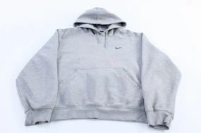 Vintage Nike Embroidered Logo Grey Pullover Hoodie Stylish Wear Sense