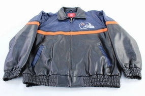 Chicago Bears Football Embroidered Leather Zip Up Jacket Benchmark