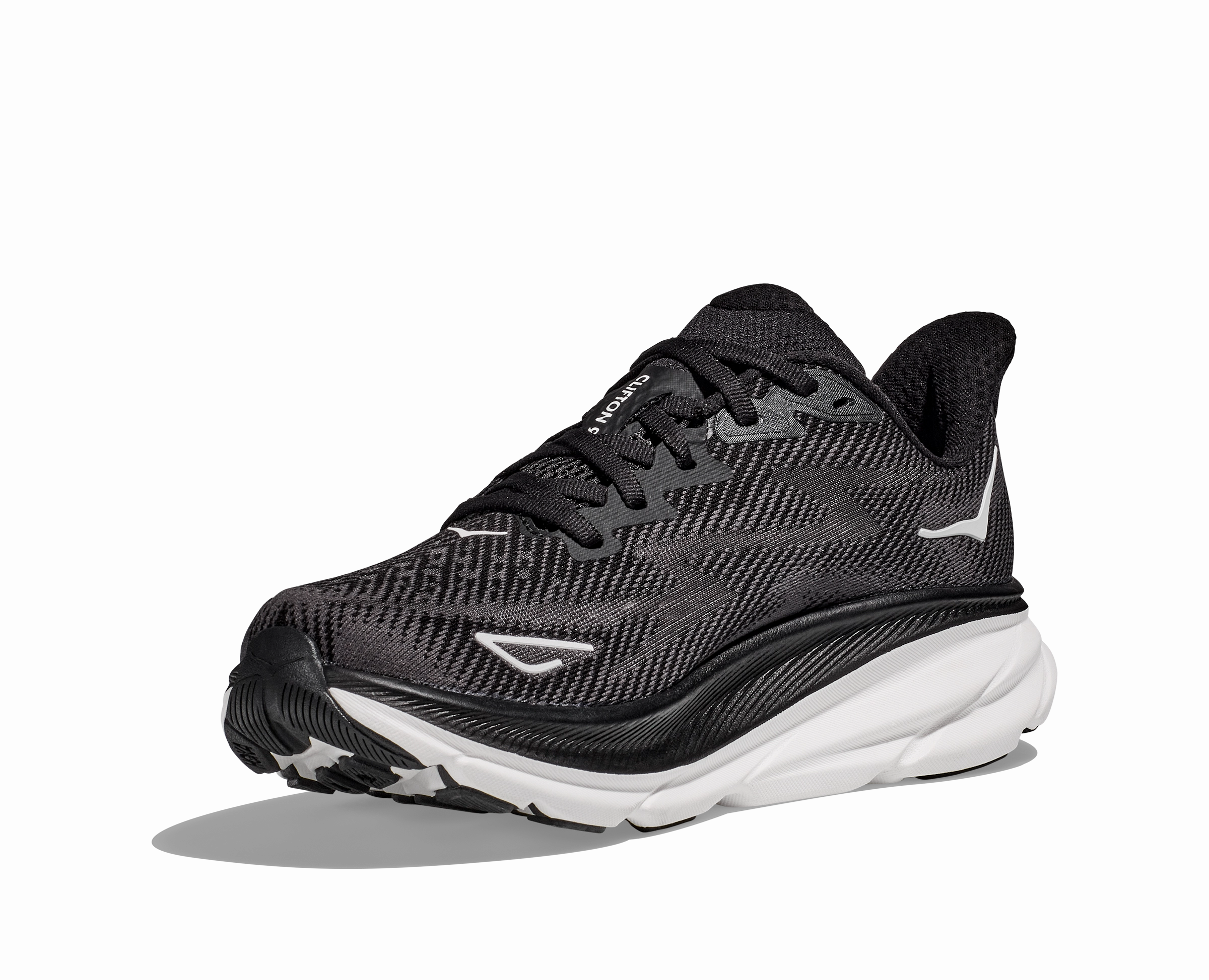 W Clifton 9 Black/White speed running shoes hook - and - loop