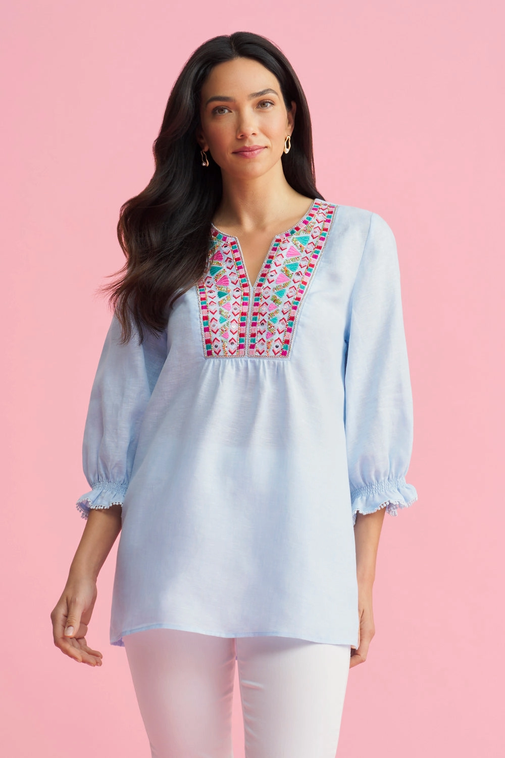 Chic Cardigan Embellished Tunic - Aqua Cross Dye