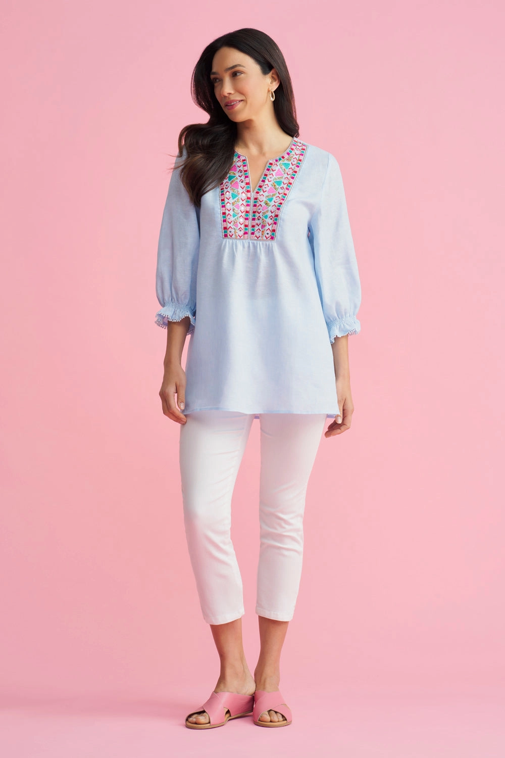 HighNeck Embellished Tunic - Aqua Cross Dye