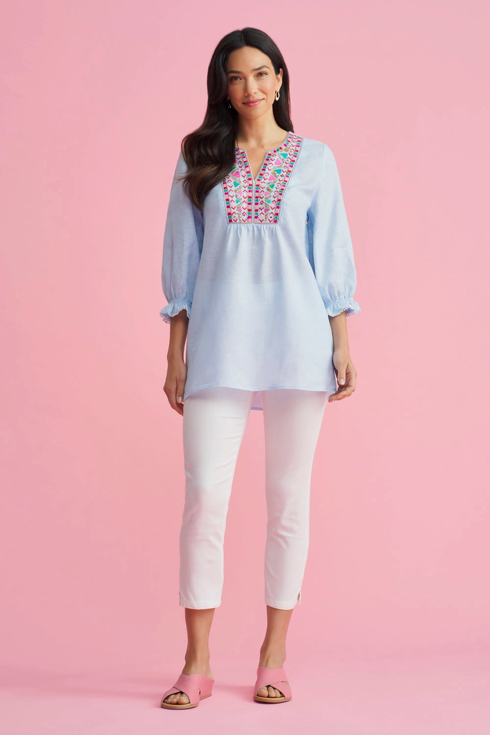 Cooling Technology Embellished Tunic - Aqua Cross Dye