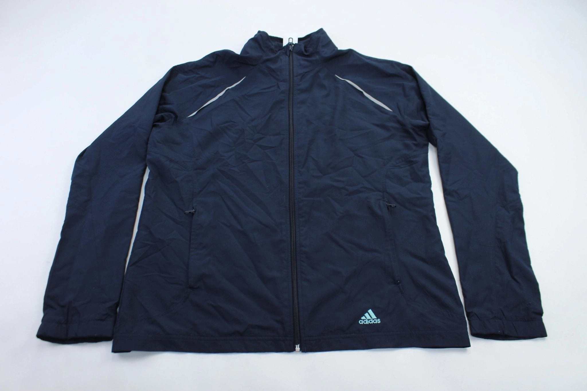 Keep City Life Women's Adidas Embroidered Logo Navy Blue & Light Blue Striped Jacket