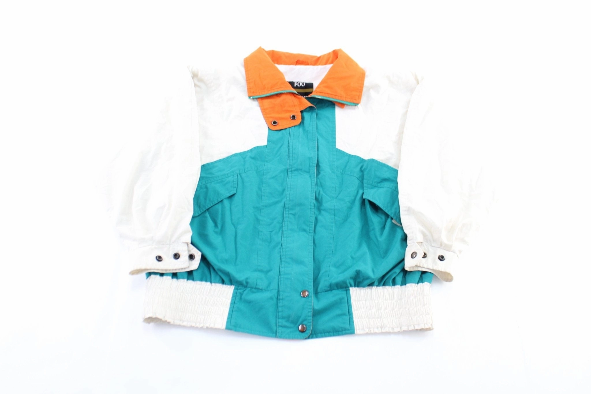 Women's London Fog White, Orange, & Turquoise Zip Up Jacket Cold Proof