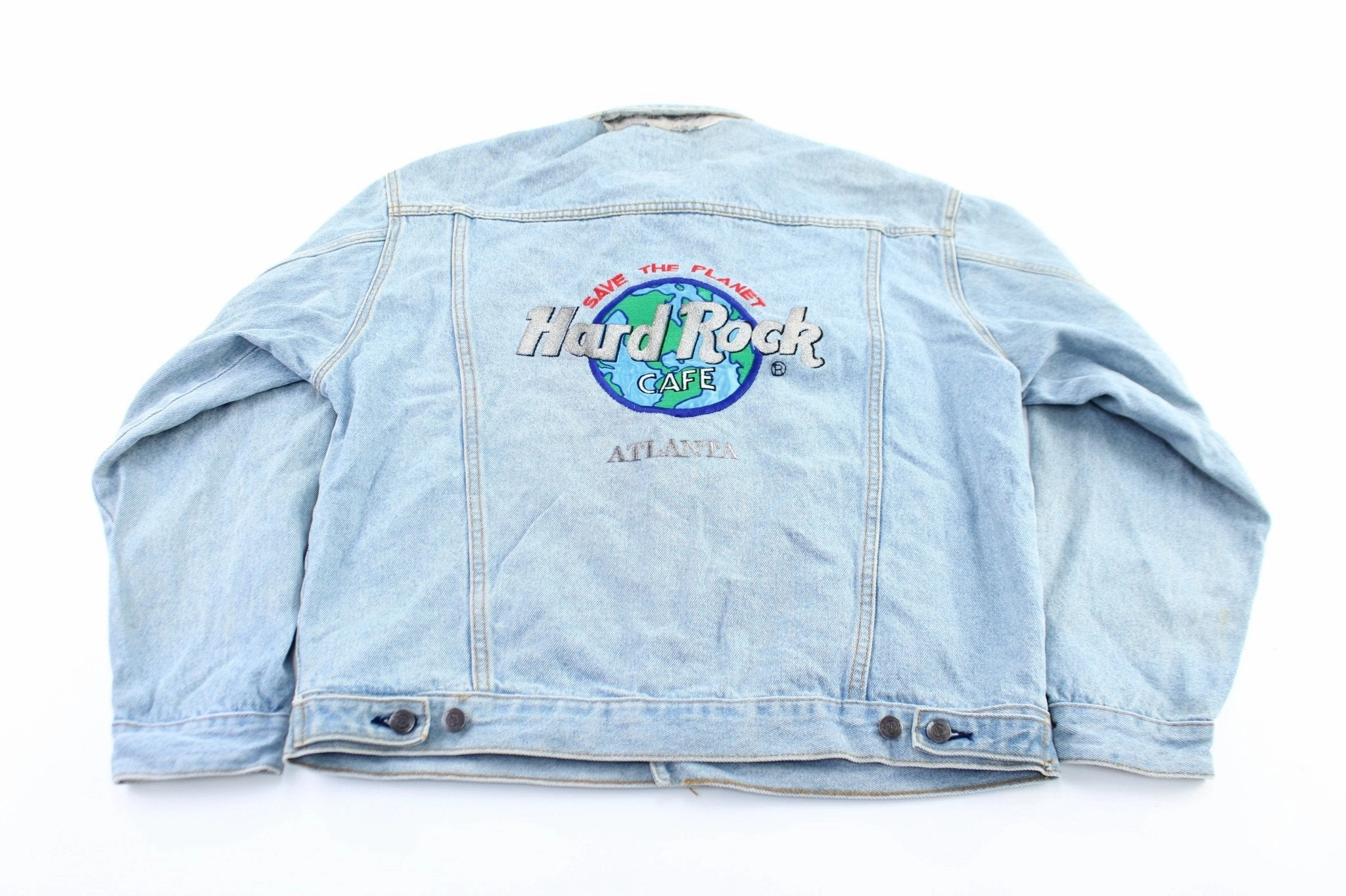 Hard Rock Cafe Atlanta Embroidered Denim Jacket Rain Safe Volunteer