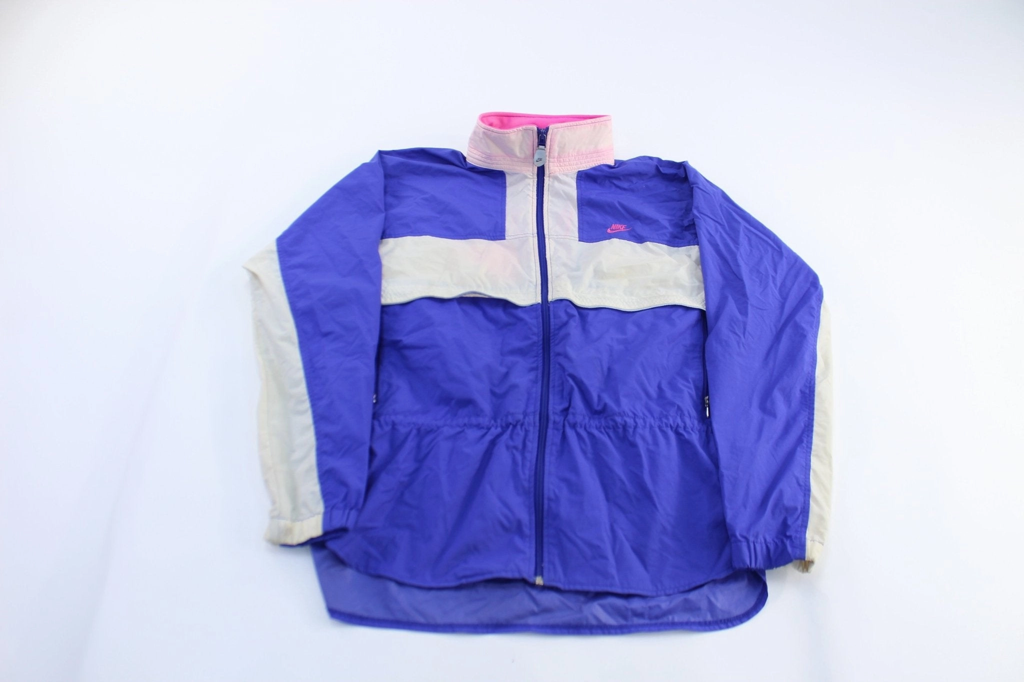 Kinetic Back Ventilation Women's 90's Nike Embroidered Logo Blue, Pink, & White Zip Up Jacket