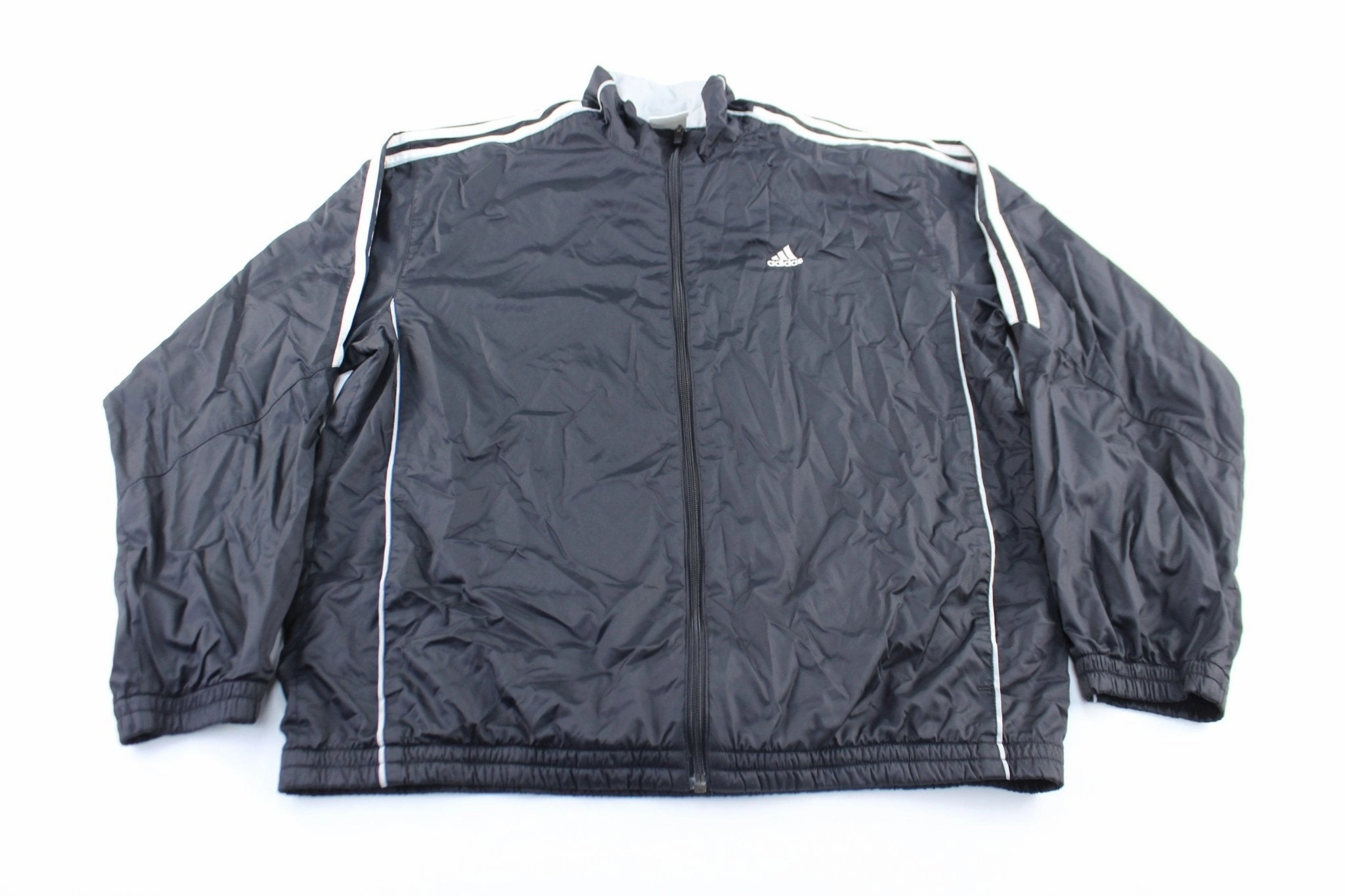 Adidas Embroidered Logo Black & White Striped Zip Up Jacket Breathable