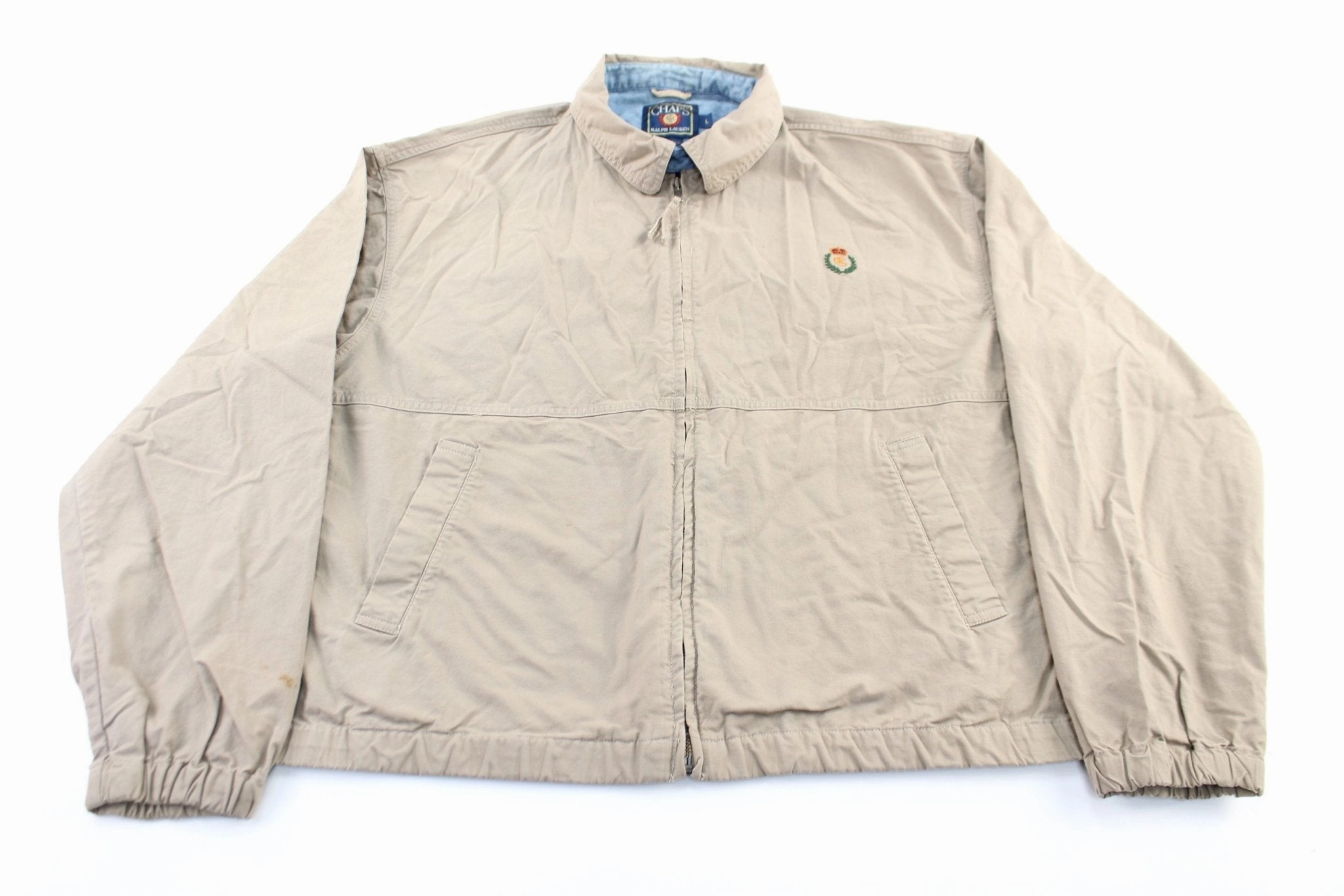 Wrinkle Resistant Material Chaps Ralph Lauren Embroidered Logo Tan Zip Up Jacket