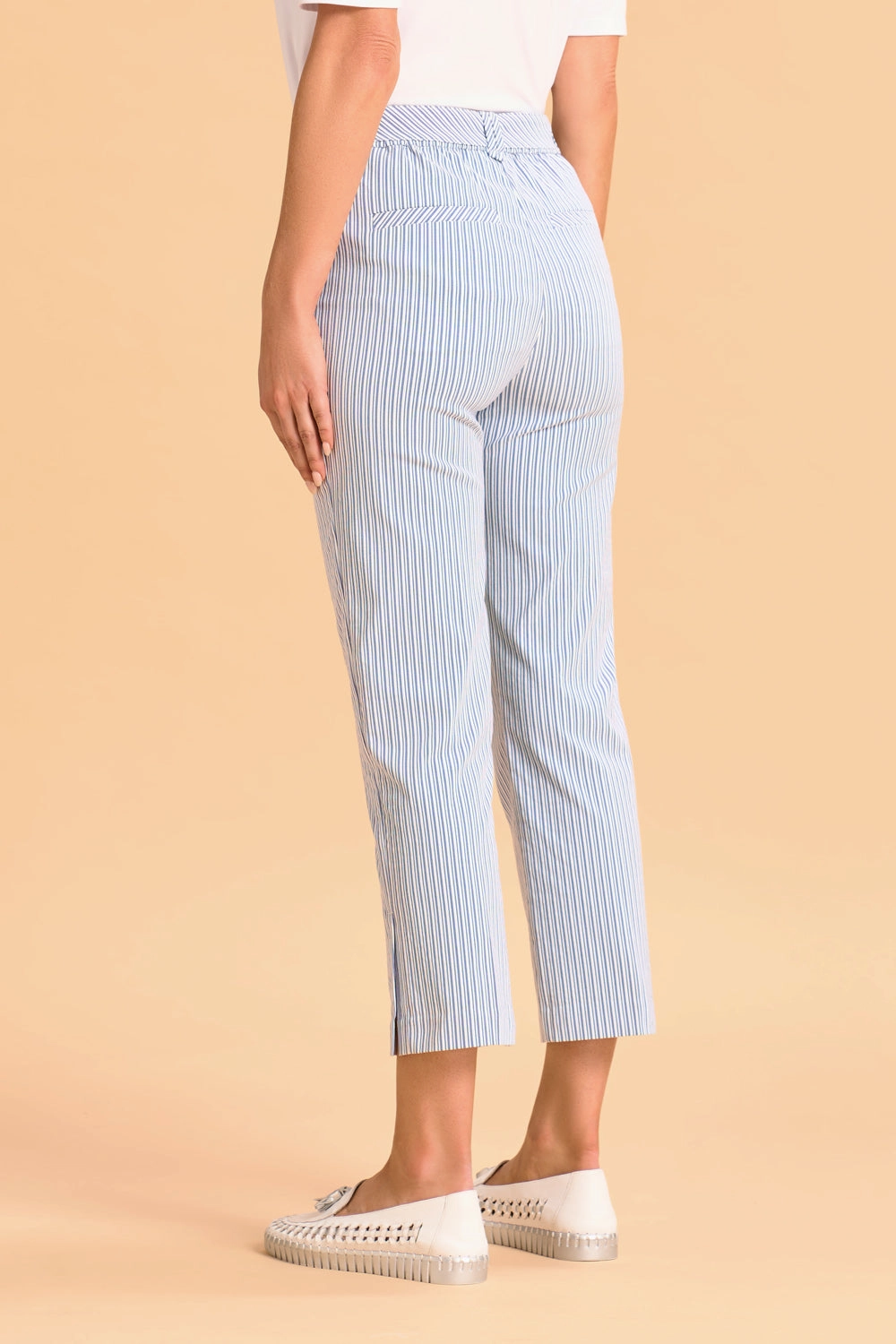 Seersucker Stripe Capri Pant - Navy & White Stripe Soft Comfort Air Circulation