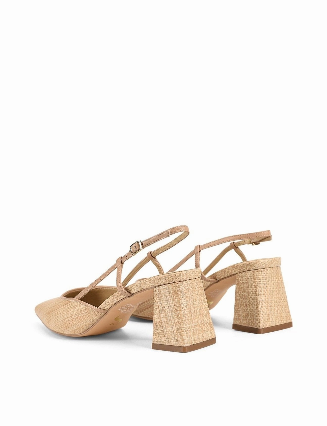 Food Fair Yasmine Slingback Heels - Almond Leather & Natural Raffia