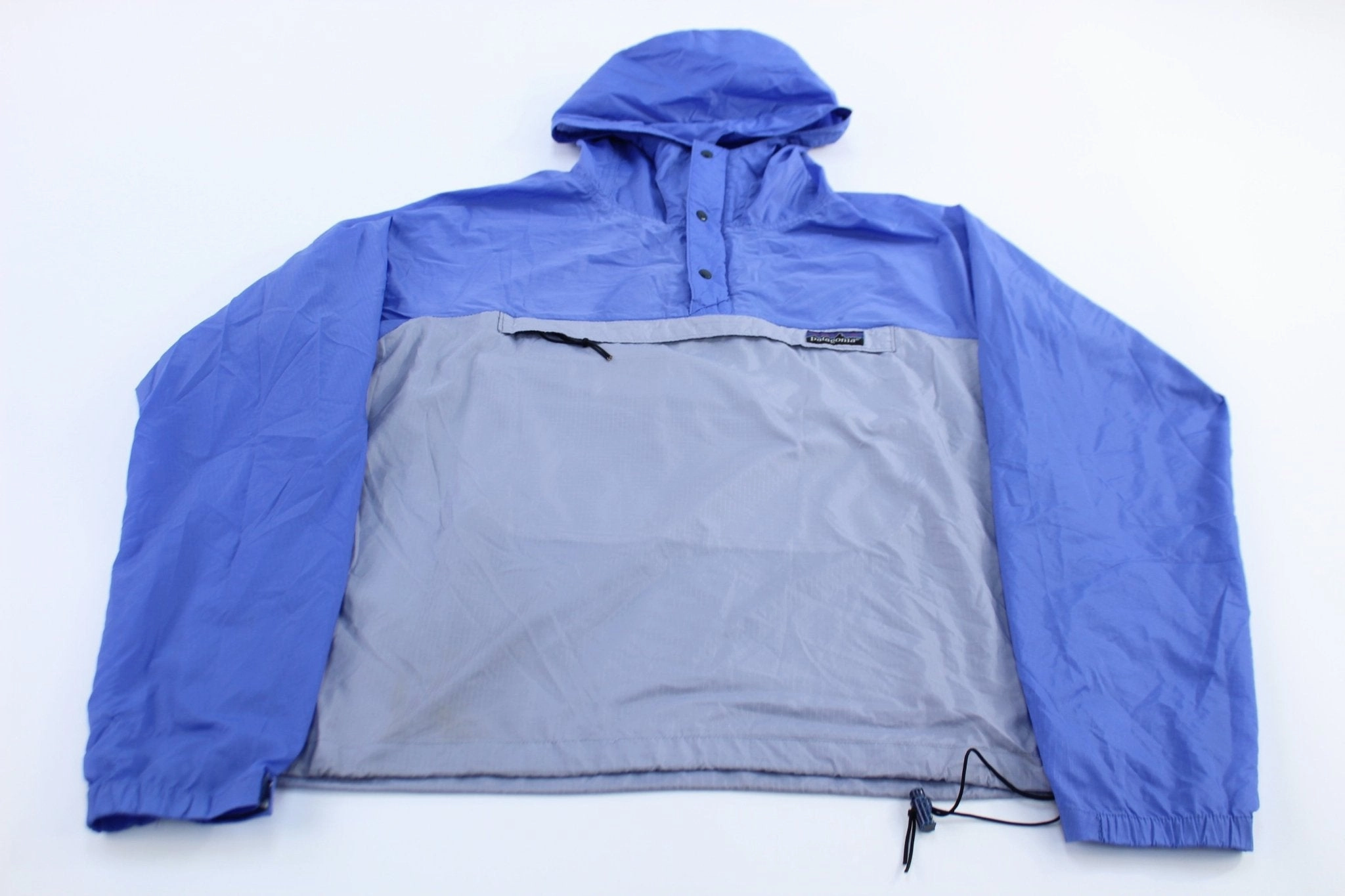 Patagonia Logo Patch Blue & Grey Anorak Pullover Jacket Casual Edge