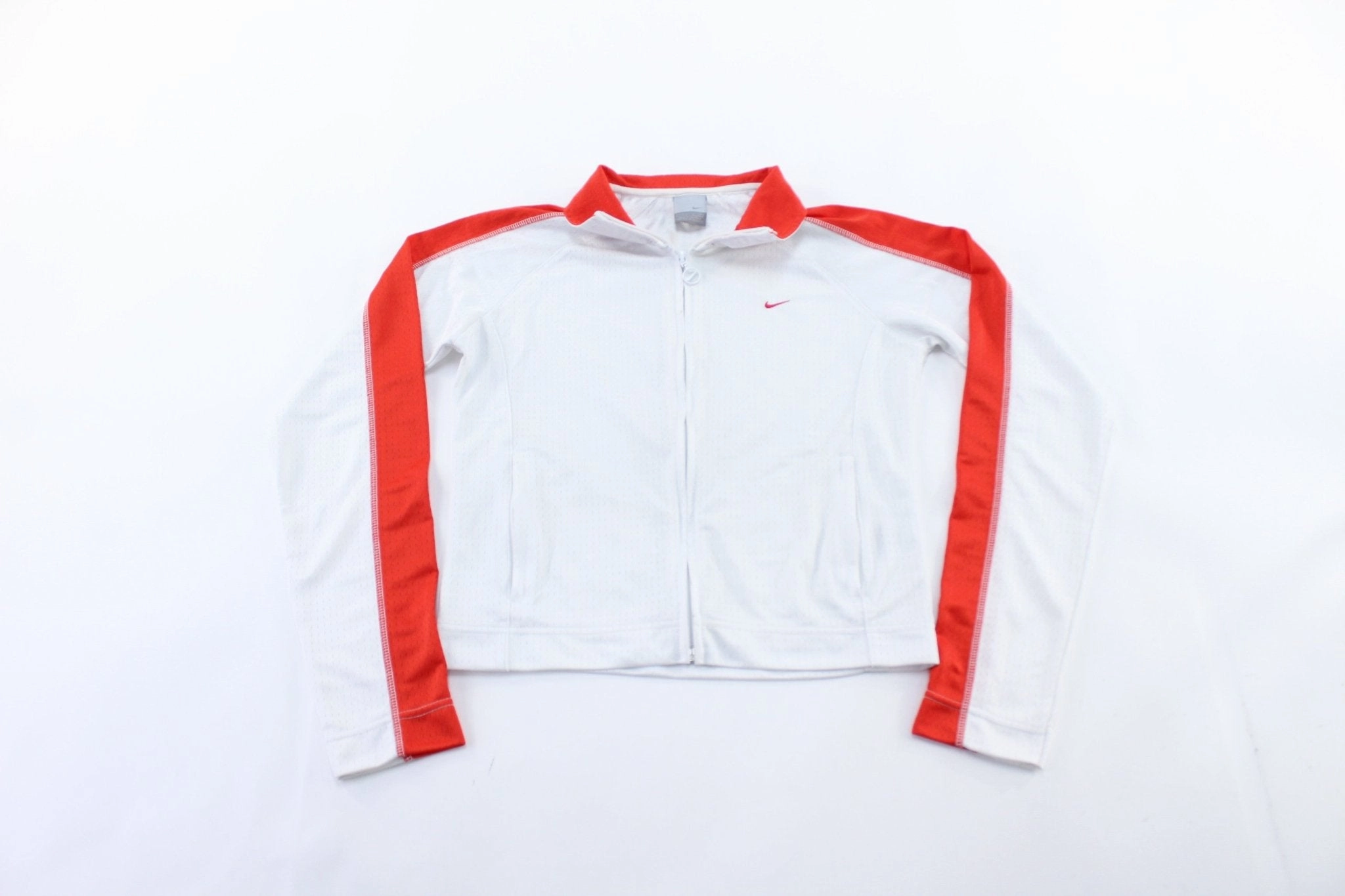 Drop Hood Style Women's Y2K Nike Embroidered Logo Red & White Zip Up Jacket