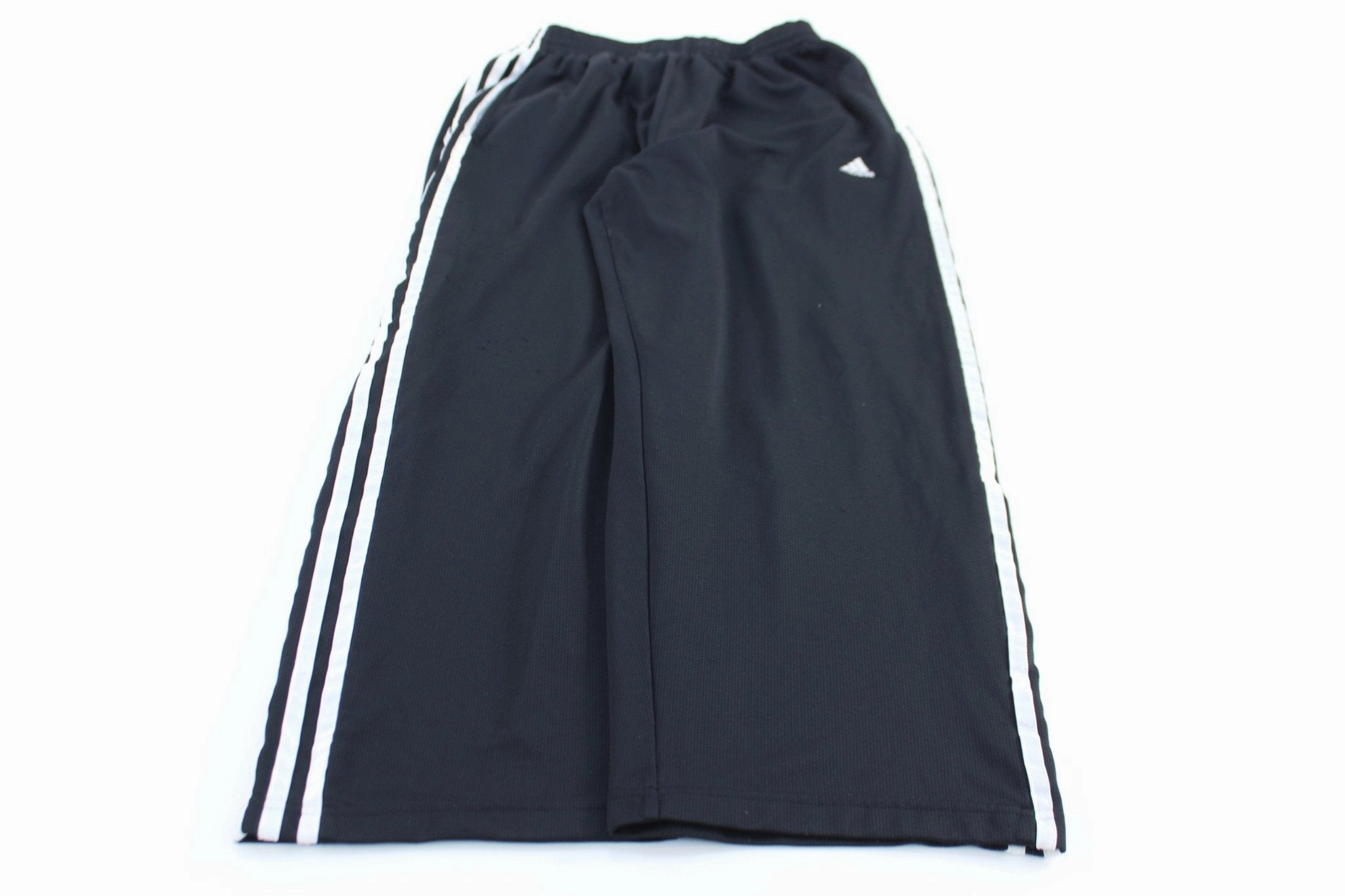 Adidas Embroidered Logo White & Black Striped Pants Performance Support Denim finish
