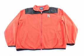 Y2K Adidas Embroidered Logo University of Nebraska Fleece Zip Up Jacket Drop Hem
