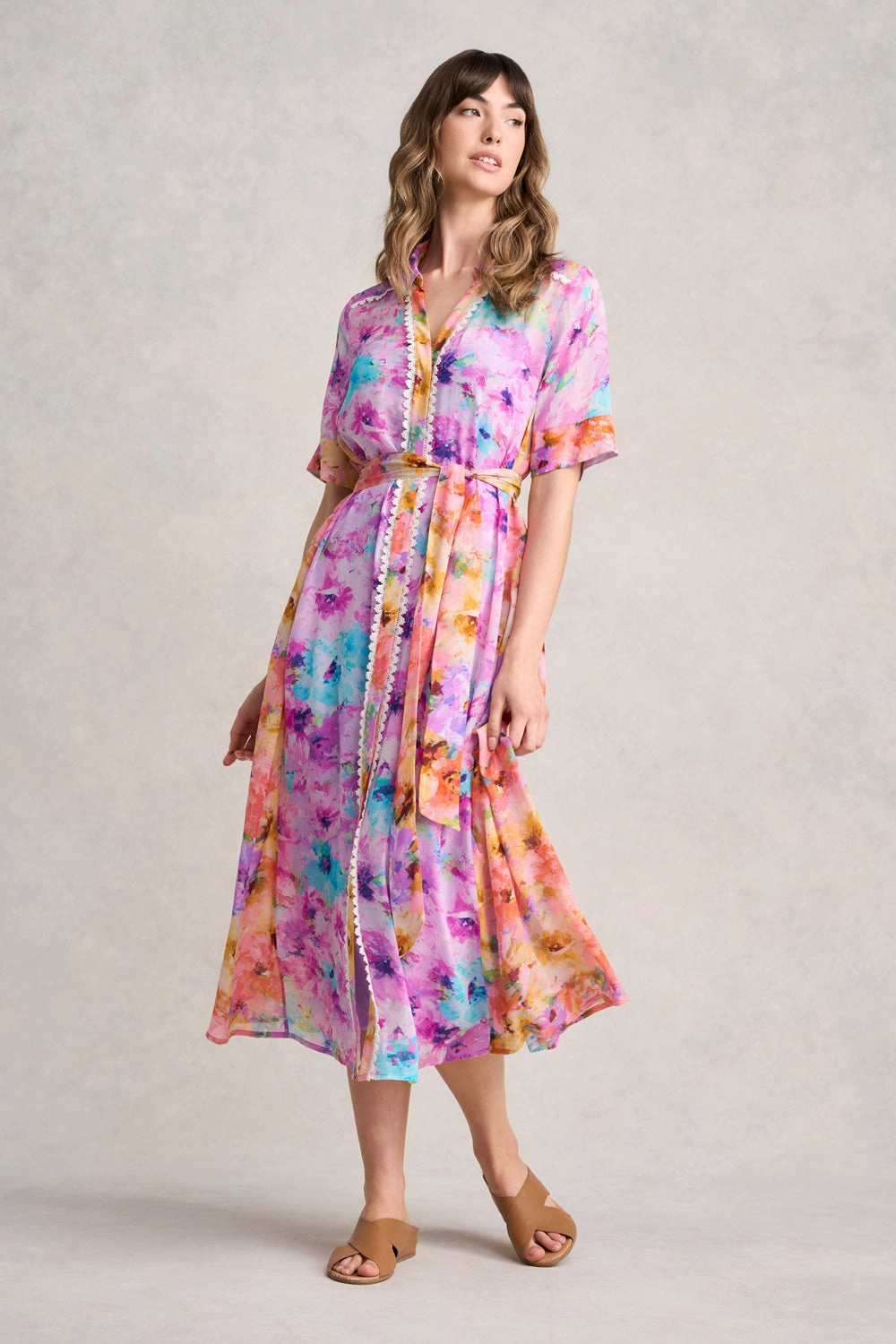 Light Fabrication Cool Motion Spliced Print Shirt Dress - Janes Bouquet