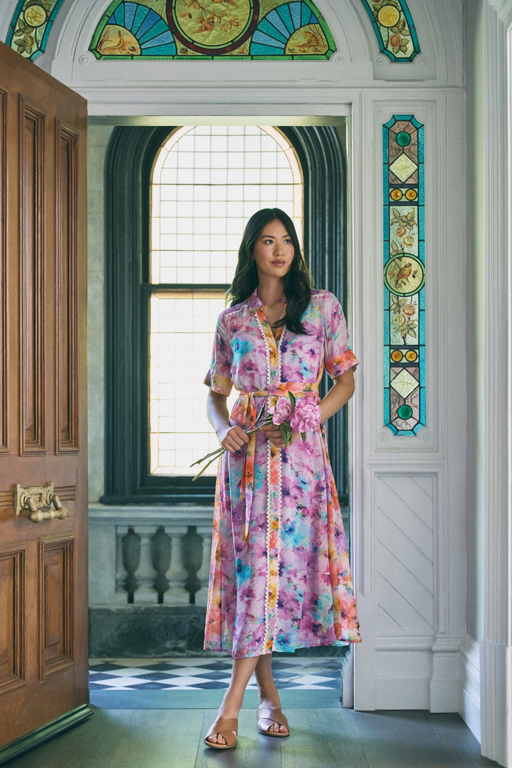 Breathable Wearable Spliced Print Shirt Dress - Janes Bouquet