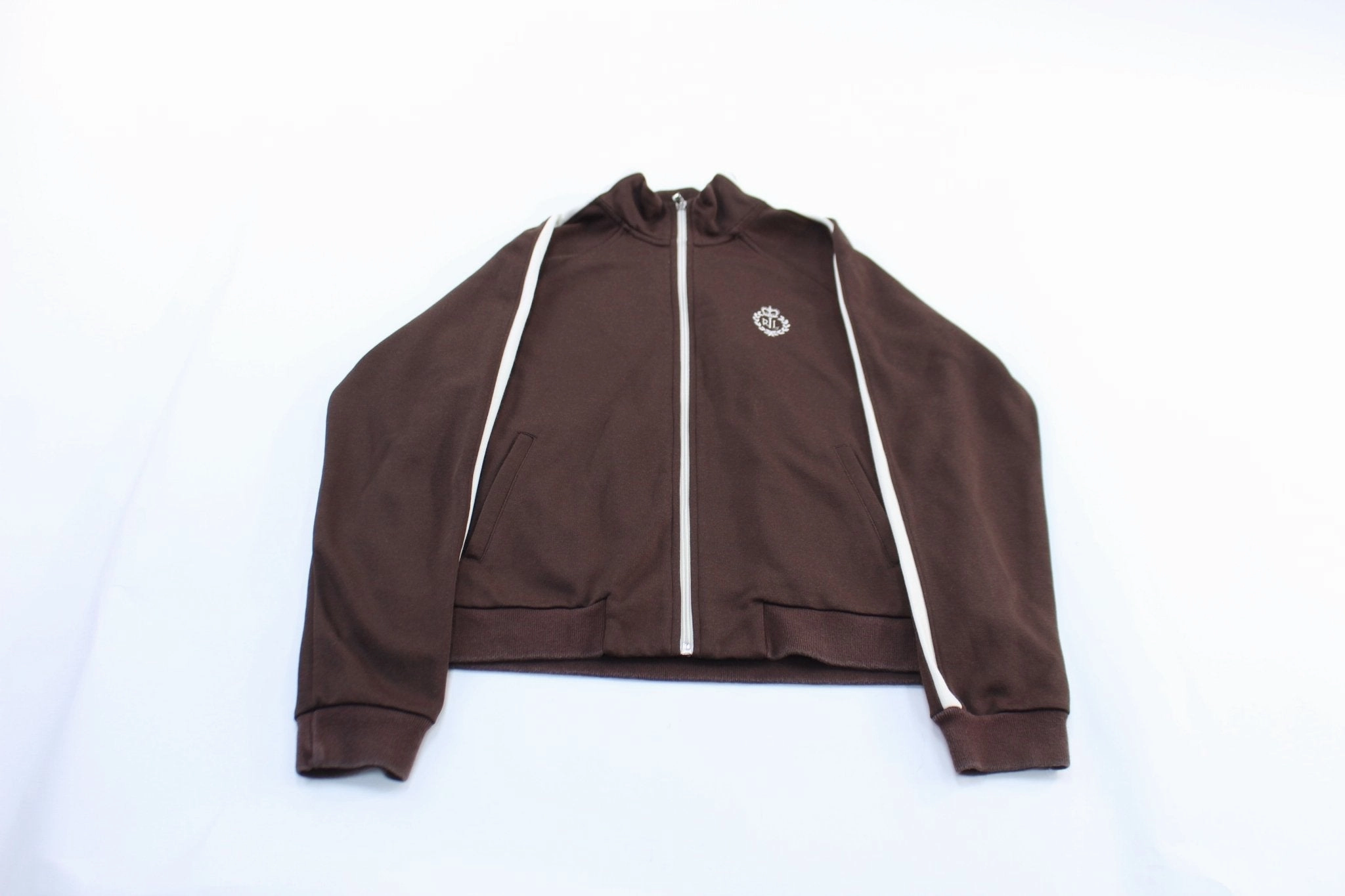 Soft Interior Lining Women's Ralph Lauren Embroidered Logo Brown & White Zip Up Jacket