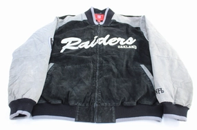 Oakland Raiders Football Embroidered Suede Zip Up Jacket Hook and loop fasteners Performance Layer