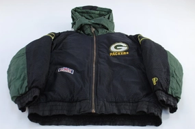 White 90's Green Bay Packers Embroidered Reversible Pro Player Jacket