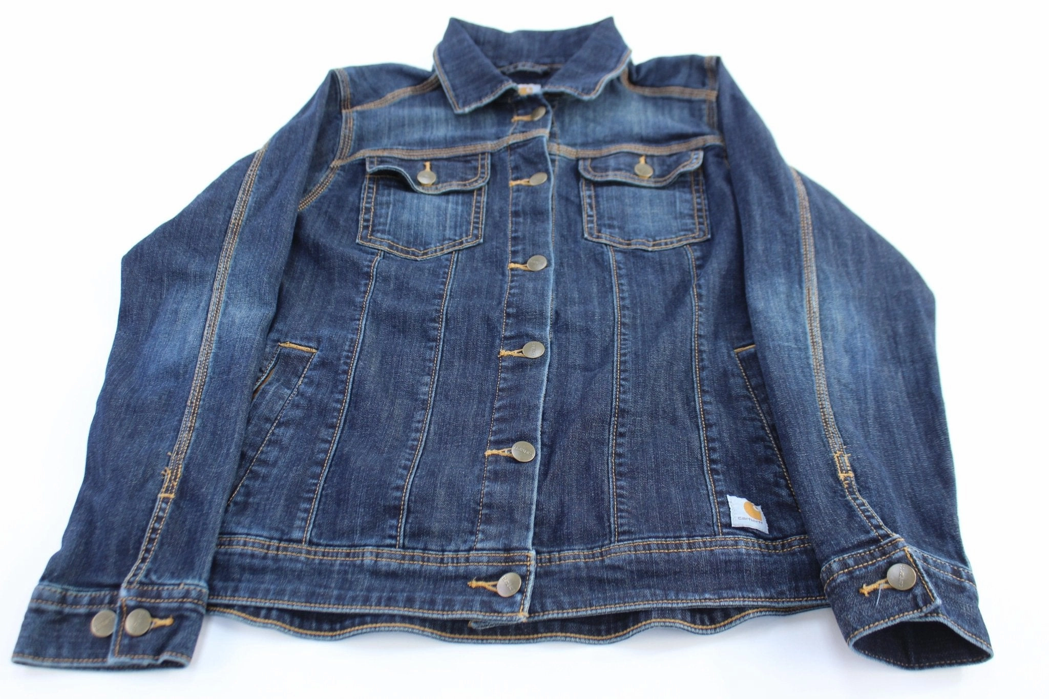 Women's Carhartt Logo Patch Dark Denim Button Down Jacket Treasure