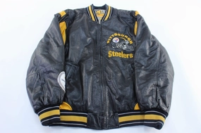 Wilderness Ready 90's Pittsburgh Steelers Embroidered Leather Zip Up Jacket