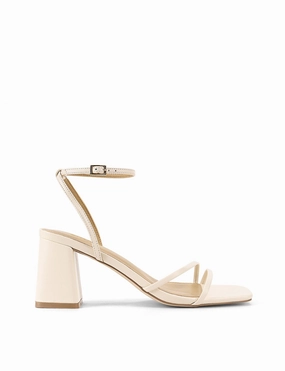 Stacie Block Heel Sandals - Cream White Leather Dress Mate