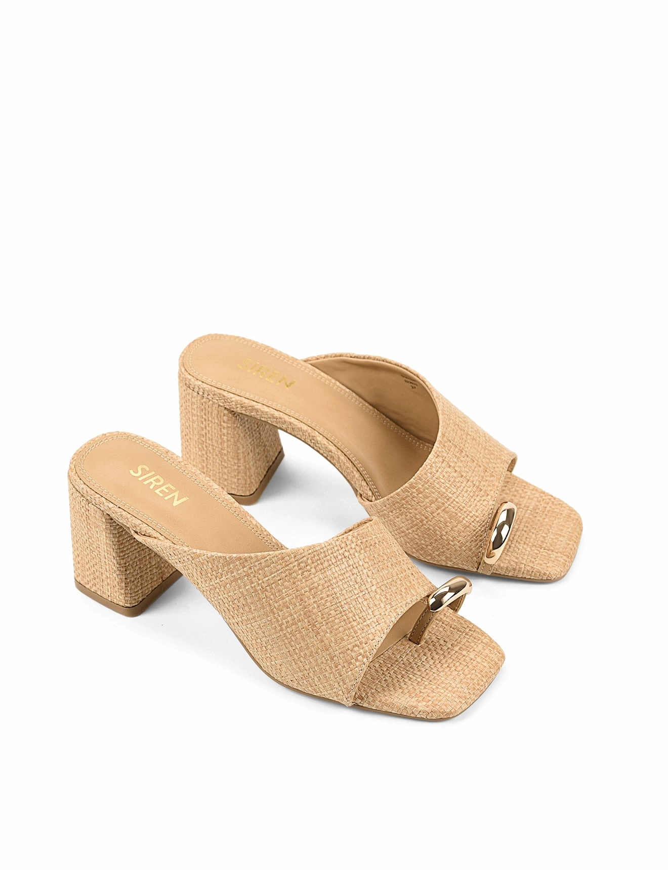 Stanton Block Heel Mules - Natural Raffia Flower Pick