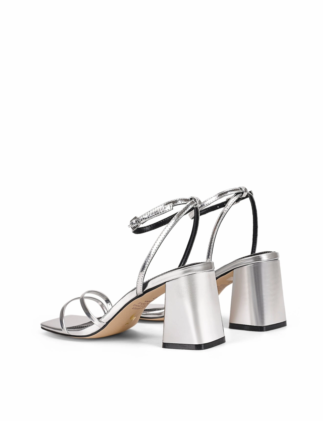 Chic Twist Starling Strappy Block Heels - Silver Mirror Metallic Leather
