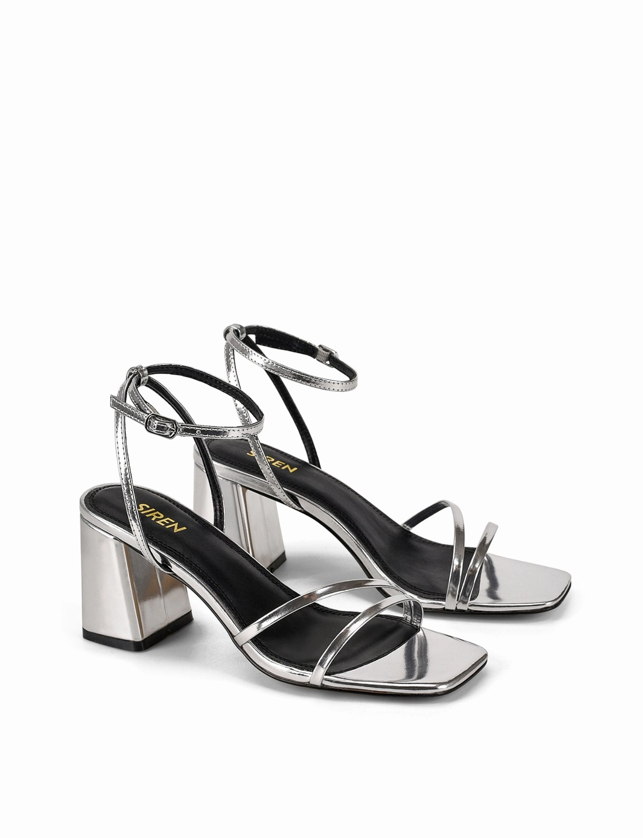 Starling Strappy Block Heels - Silver Mirror Metallic Leather Multi Path